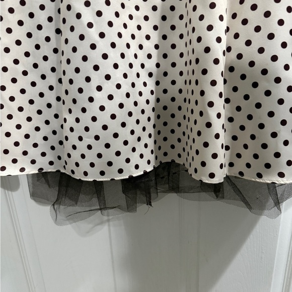 VTG Zum Zum by Niki Livas Cream Brown Polka Dot Babydoll Dress Tulle Bow Y2K - Picture 3 of 11